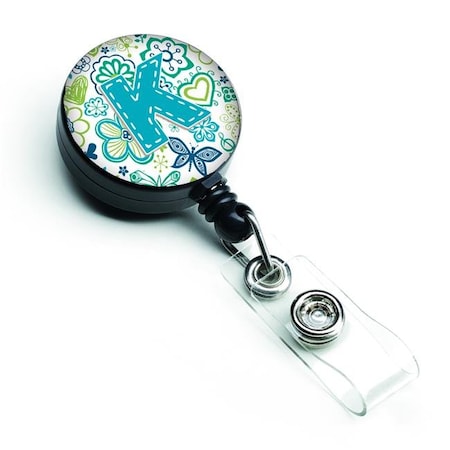 Carolines Treasures Carolines Treasures CJ2006-KBR Letter K Flowers & Butterflies Teal Blue Retractable Badge Reel CJ2006-KBR